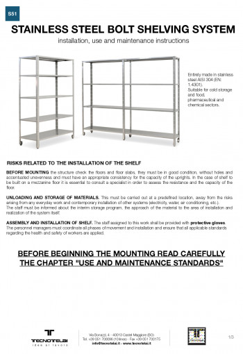 Assembly instructions S51 - Stainless steel bolt shelving