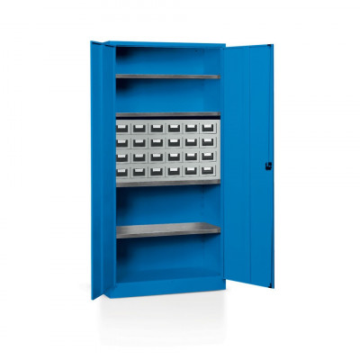 Cabinet with hinged doors 4 floors and 1 drawer unit with 24 drawers mm. 1000Lx400Dx2000H Blue.