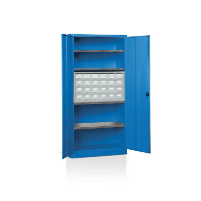 E202B Cabinet with hinged doors 4 floors and 1 drawer unit with 24 drawers mm. 1000Lx400Dx2000H Blue.