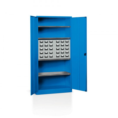 E216B Cabinet with hinged doors 4 floors and 2 drawer unit with 15 drawers mm. 1000Lx400Dx2000H Blue.