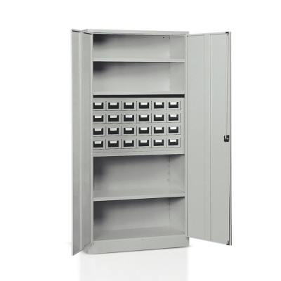 E200 Cabinet with hinged doors 4 floors and 1 drawer unit with 24 drawers mm. 1000Lx400Dx2000H Grey.
