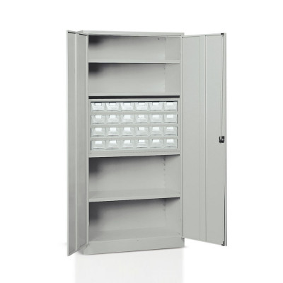 E202 Cabinet with hinged doors 4 floors and 1 drawer unit with 24 drawers mm. 1000Lx400Dx2000H Grey.