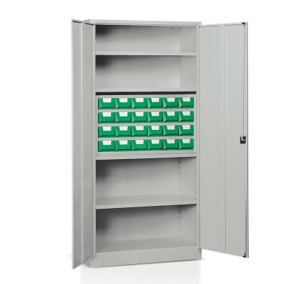 Cabinet with hinged doors 4 floors and 1 drawer unit with 24 drawers mm. 1000Lx400Dx2000H Grey.