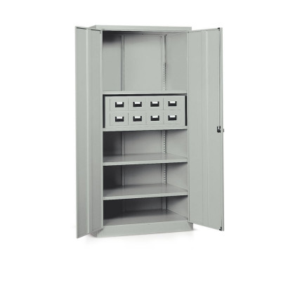 Wardrobe with hinged doors and 1 drawer unit mm. 1000Lx600Dx2000H Grey.