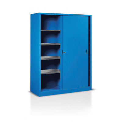 E369B Sliding doors cabinet with 4+4 shelves  mm. 1500Lx600Dx2000H. Blue RAL 5015.