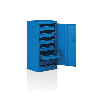 Hinged door cabinet with 6 drawers mm. 500Lx400Dx1000H. Blue.