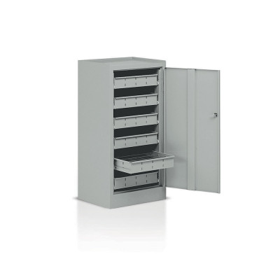E349 Hinged door cabinet with 6 drawers mm. 500Lx400Dx1000H. Grey.
