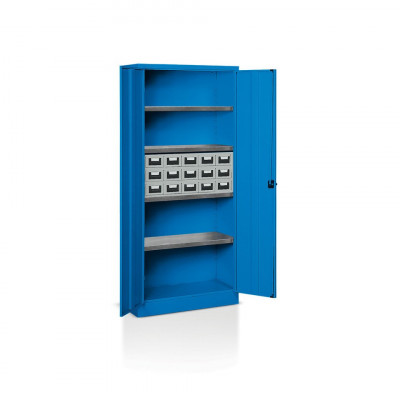 E217B Cabinet with hinged doors 4 floors and 1 drawer unit with 15 drawers mm. 800Lx400Dx1800H Blue.