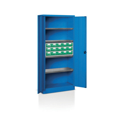 Cabinet with hinged doors 4 floors and 1 drawer unit with 15 drawers mm. 800Lx400Dx1800H Blue.