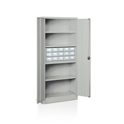Cabinet with hinged doors 4 floors and 1 drawer unit with 15 drawers mm. 800Lx400Dx1800H Grey.