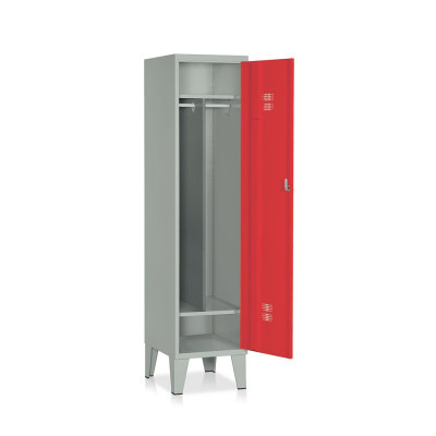 E526GR Locker 1 compartment with partition and shoe rack mm. 415Lx500Dx1800H. Grey/red.