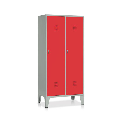 E528GR Locker 2 compartments with partition and shoe rack mm. 810Lx500Dx1800H. Grey/red.