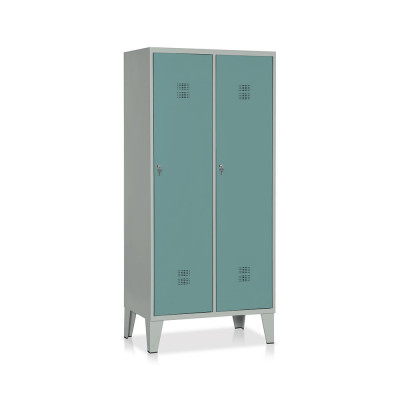 Locker 2 compartments with partition and shoe rack- mm. 810Lx500Dx1800H. Grey/dark green.