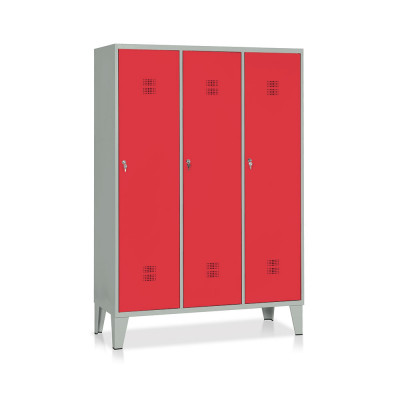 Locker 3 compartments with partition and shoe rack mm. 1200Lx500Dx1800H. Grey/red.
