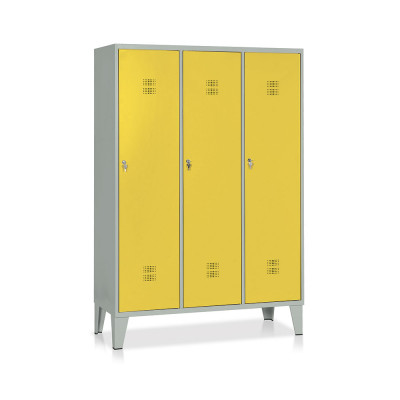 E524GG Locker with 3 compartments with partition mm. 1200Lx500Dx1800H. Grey/yellow.