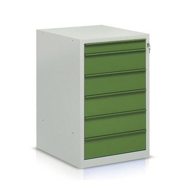 Drawer unit for bench with 6 drawers mm. 550Lx665Dx860H. Grey/green.