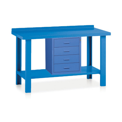 BL351B Banco lamiera 1 cassettiera mm 1500x750x885h. Blu
