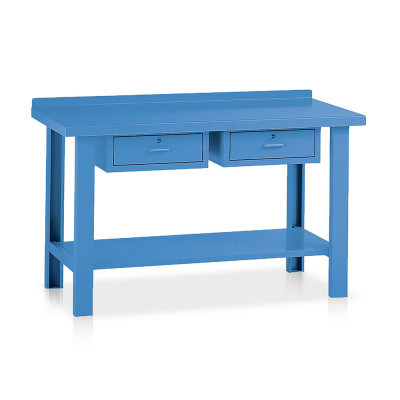 BL423B Banco lamiera 2 cassetti mm 1500x750x885h. Blu