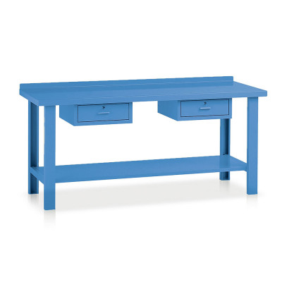 BL424B Banco lamiera 2 cassetti mm 2000x750x885h. Blu