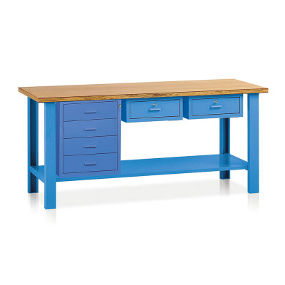 BT370B Banco legno 2 cassetti 1 cass.ra mm 2000x750. Blu