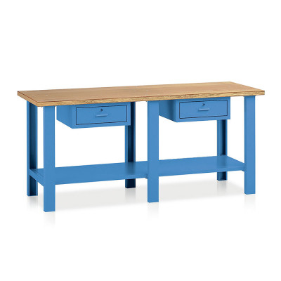 BT357B Banco legno 2 cassetti mm 2000x750x900h. Blu