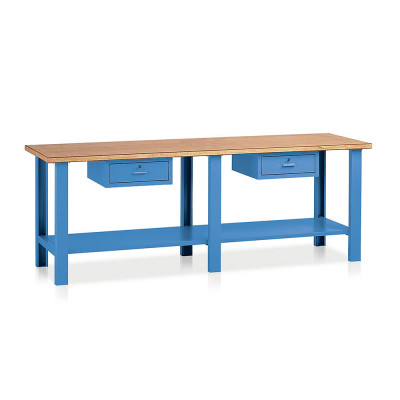 BT358B Banco legno 2 cassetti mm 2500x750x900h. Blu