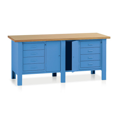 BT430B Bench with wooden top and 2 drawers mm. 2000Lx750Dx900H. Blue.