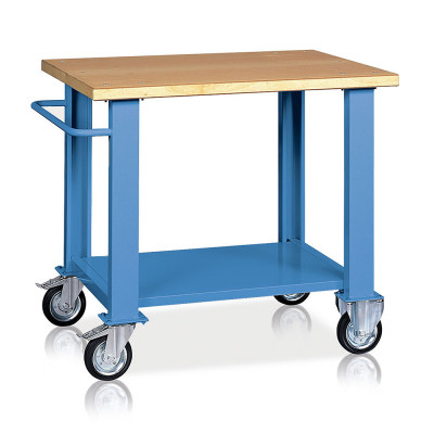 BT436B Banco legno 4 ruote mm 1000x750x900h. Blu