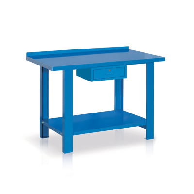 Bench with top in sheet metal and drawer mm. 1000Lx670Dx860H. Blue.