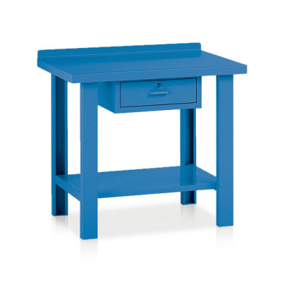 Bench with top in sheet metal and 1 drawers mm. 1000Lx750Dx885H. Blue.