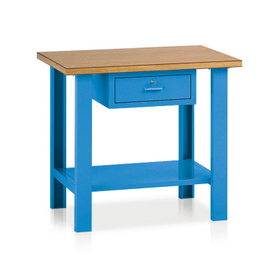 Bench with wooden top and drawer mm. 1000Lx750Dx900H. Blue.