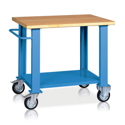 Bench with wooden top, 4 wheels mm. 1000Lx750Dx900H. Blue.