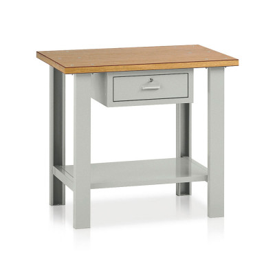 BT333 Bench with wooden top and drawer mm. 1000Lx750Dx900H. Grey.