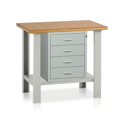 BT335 Bench with wooden top and chest of drawers mm. 1000Lx750Dx900H. Grey.