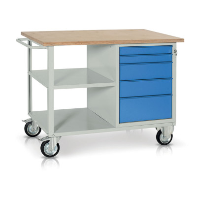 BB1225GB Bench with birch top and 1 drawer unit mm. 1200Lx750Dx940H. Grey/blue.