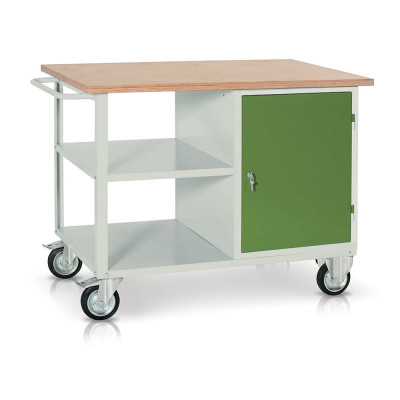 Bench with birch top and 1 deep drawer mm. 1200Lx750Dx940H. Grey/green.
