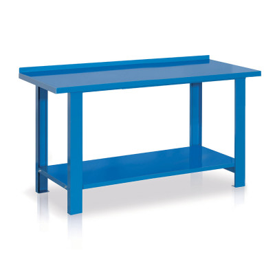 Bench with top in sheet metal mm. 1500Lx670Dx860H. Blue.