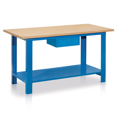 Bench with wooden top and drawer mm. 1500Lx750Dx880H. Blue.
