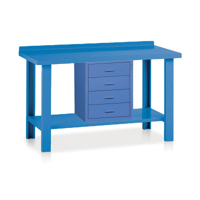 BL351B Workbench with top in sheet metal 1 chest of drawers mm. 1500Lx750Dx885H. Blue.