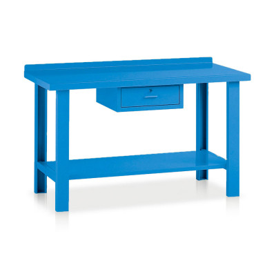 BL356B Bench with top in sheet metal and 1 drawers mm. 1500Lx750Dx885H. Blue.
