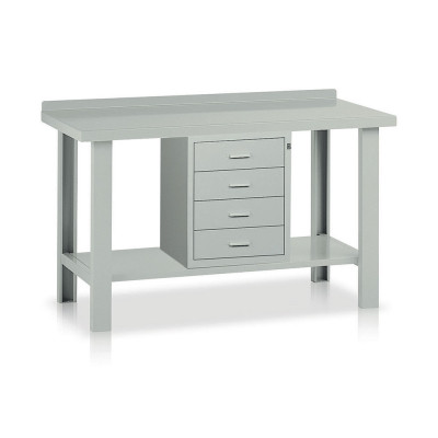 BL351 Workbench with top in sheet metal 1 chest of drawers mm. 1500Lx750Dx885H. Grey.