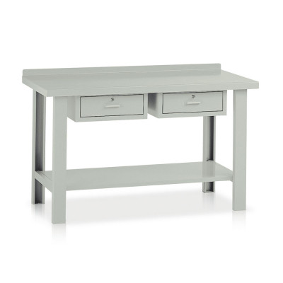 Bench with top in sheet metal and 2 drawers mm. 1500Lx750Dx885H. Grey.