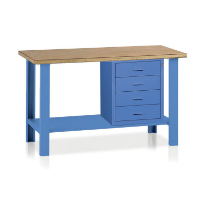 BT336B Bench with wooden top and chest of drawers mm. 1500Lx750Dx900H. Blue.