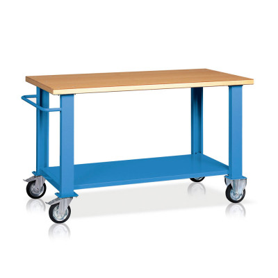 BT439B Bench with wooden top, 4 wheels mm. 1500Lx750Dx900H. Blue.