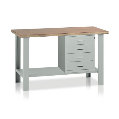 Bench with wooden top and chest of drawers mm. 1500Lx750Dx900H. Grey.