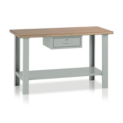 Bench with wooden top and drawer mm. 1500Lx750Dx900H. Grey.