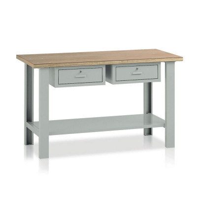 Bench with wooden top and 2 drawers mm. 1500Lx750Dx900H. Grey.