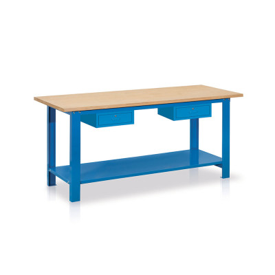 Bench with wooden top and drawer mm. 2000Lx750Dx880H. Blue.
