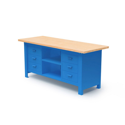 Panelled top with wooden top mm. 2000Lx750Dx880H. Blue.