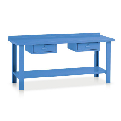 BL424B Bench with top in sheet metal and 2 drawers mm. 2000Lx750Dx885H. Blue.